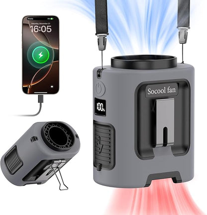 Socool Portable Waist Fan Clip on Wearable Belt 5000mAh Rechargeable Personal Fans, 25H Shirt Fan Cooling, 4 Speeds 13000RPM Battery Operated, Neck Fan Hanging for Outdoor Camping Travel Jobsite