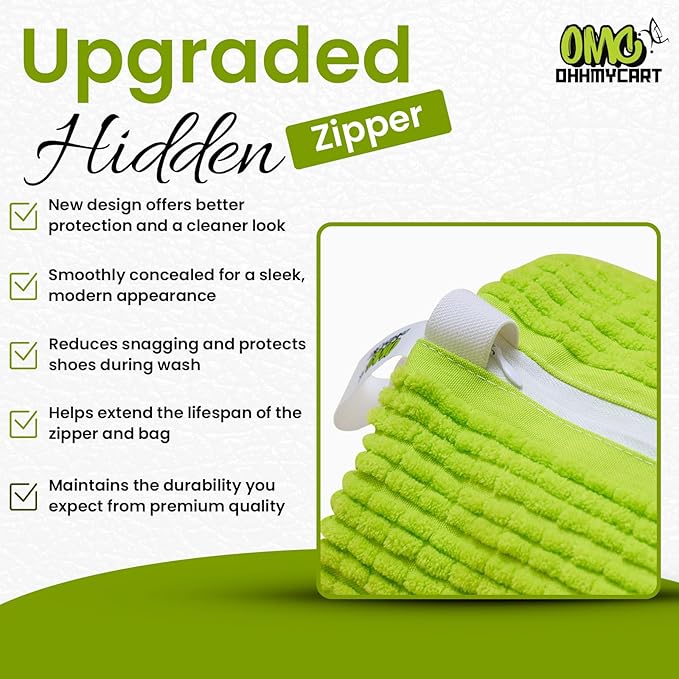 Shoe washing machine bag- Laundry Shoe Bag for washer and dryer, Protective Chenille Mesh Shoe Washing Bag with Invisible Zipper, Durable & Reusable for Sneaker Tennis Shoes (2-pack Green)