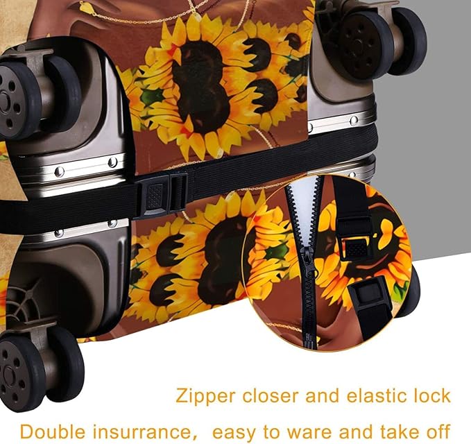 Travel Suitcase Protector African American Black Girl Elastic Protective Washable Luggage Cover With Concealed Zipper Suitable For Medium (A little large)