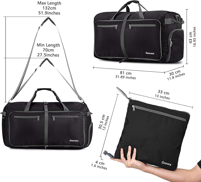 Gonex 40L 60L 80L 100L 150L Large Foldable Travel Duffle Bag with Shoes Compartment, Packable Lightweight Water Repellent Duffel Bag for Camping Gym Weekender Bag