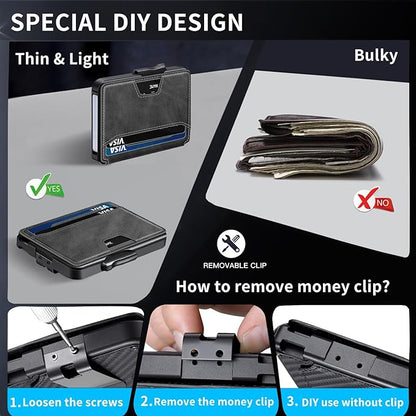 Wallet for Men, Mens Wallet Minimalist Slim Wallet, RFID Blocking Smart Pop Up Wallet with Money Clip & ID Window, Metal Compact Wallet, Aluminum Credit Card Holder Wallet