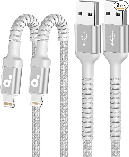 iPhone Charger Cable 3FT, 2Pack USB to Lightning Cable Extra Durable Braided, [Apple MFi Certified] Fast Charging iPhone Charger Cord Compatible with iPhone 14 13 12 11 8 7 Pro Max and More-Silver