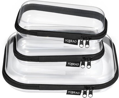 Clear Hard Shell Zipper Case 3 Pack, Hard Plastic Bag, Clear Travel Toiletry Pouch,Portable Cosmetic Bag with Zipper,Toy Storage Bins, Pencil Storage Organizer, Office Supplies Storage Case