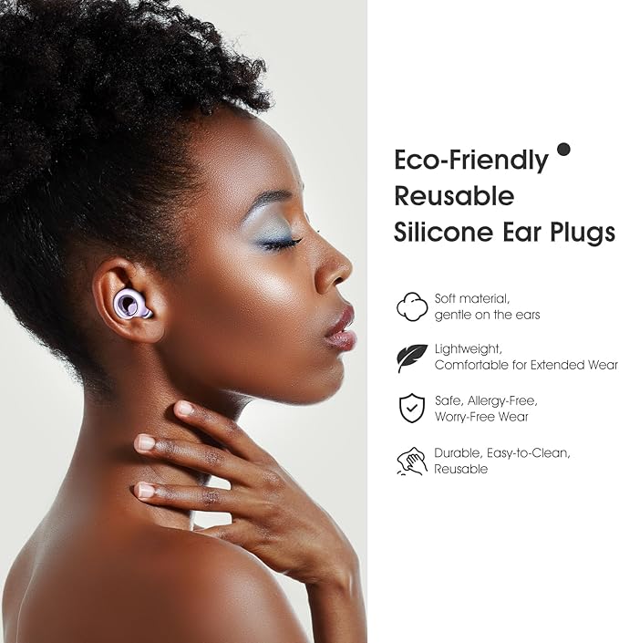 Ear Plugs for Sleeping, Reusable Silicone Noise Cancelling Ear Plugs, 45dB Soft Hearing Protection Sleeping Earplugs with 8 Tips for Concerts, Work, Shooting and Travel (Violet)