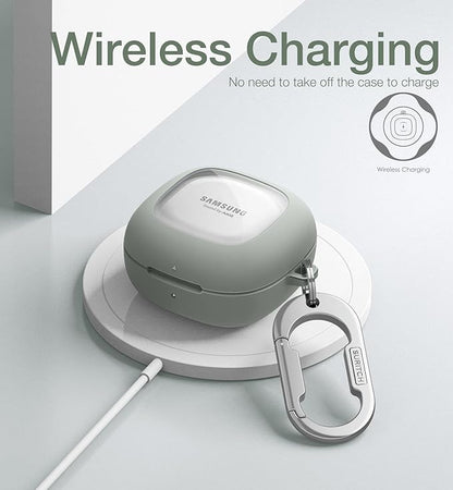 SURITCH Protective Case for Samsung Galaxy Buds FE(2023)/Buds 2 Pro(2022)/Buds 2(2021)/Buds Pro(2021)Buds Live(2020), Shockproof Sturdy Earbuds Cover for Charging Case with Heavy-Duty Carabiner, Green