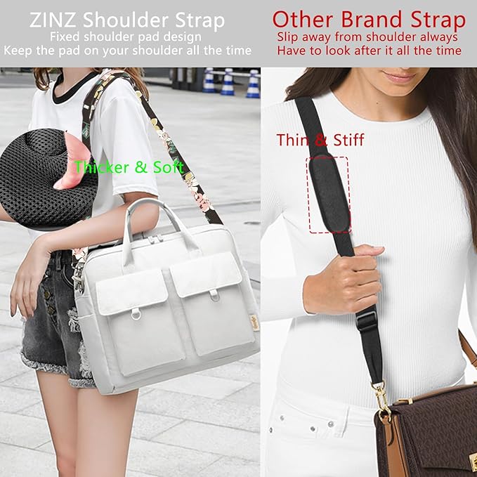 ZINZ Shoulder Strap 78" Universal Handbag Strap with Ultra-thick Fixed Padded and Dual Balanced Adjustable Buckles Shoulder Crossbody Strap for Briefcase Messenger Bag Laptop bag Luggage，Black rose