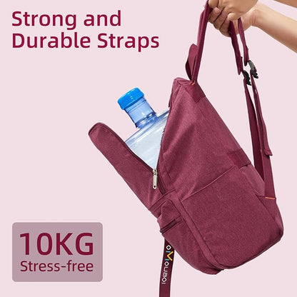 OMOUBOI 14 inch Travel Laptop Backpack for Women Men Teen 20L Weekender Casual Daypacks Airline Approved Lightweight College School Bookbag Wine Red