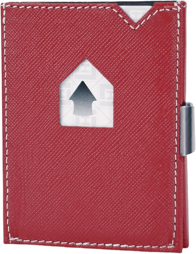 Men's Wallet, Genuine Leather RFID Blocking Slim Money Clip Wallet Minimalist Front Pocket Tri-Fold Money Clip Credit Card Holder with Present Box Red