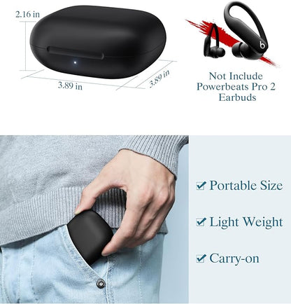 Jinstyles Wireless Charging Case for Powerbeats Pro 2: Portable Replacement Charger with Bluetooth Pairing Sync Button, 600mAh Built-in Battery, Earbuds Not Included