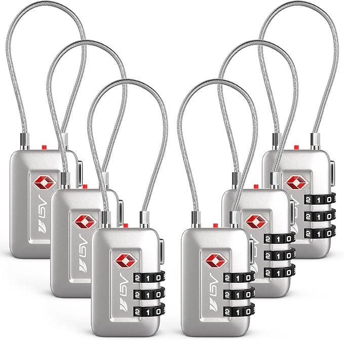 TSA Accepted Luggage Travel Lock, Set-Your-Own Combination Lock for School Gym Locker, Luggage Suitcase Baggage Locks, Filing Cabinets, Toolbox, Case (Silver, 6 Pack)