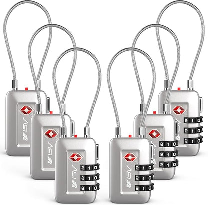 TSA Accepted Luggage Travel Lock, Set-Your-Own Combination Lock for School Gym Locker, Luggage Suitcase Baggage Locks, Filing Cabinets, Toolbox, Case (Silver, 6 Pack)