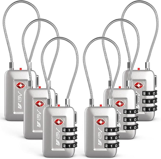 TSA Accepted Luggage Travel Lock, Set-Your-Own Combination Lock for School Gym Locker, Luggage Suitcase Baggage Locks, Filing Cabinets, Toolbox, Case (Silver, 6 Pack)