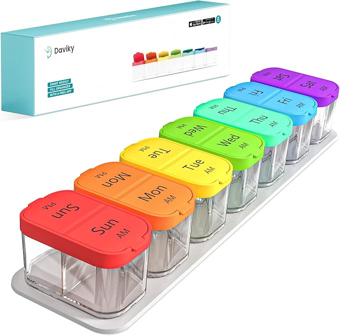 Daviky Pill Organizer, Large Daily Pill Organizer, XL Pill Box 2 Times a Day, Extra Large Weekly Pill Organizer Twice a Day, Pill Cases Organizers 7 Day AM PM, Large Pill Box Pill Holder