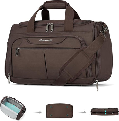 Hanke Underseat Carry On luggage Bags for Travel, Foldable Travel Bags for Women, Soft Lightweight Personal Item Travel Bag Small Carry On Bags for Airplanes, Travel Tote Bags for Women Men.（Coffee）