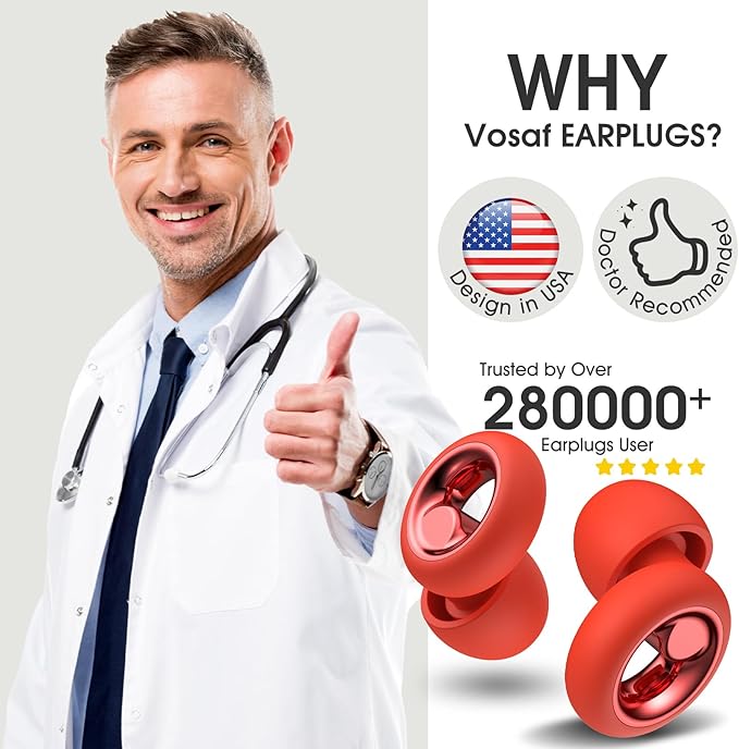 Ear Plugs for Sleeping Noise Cancelling, Soft Ear Plugs for Concert, 45dB Reusable for Noise Reduction with 8 Ear Tips, Silicone Hearing Protection Earplugs for Sleep, Work (Red)