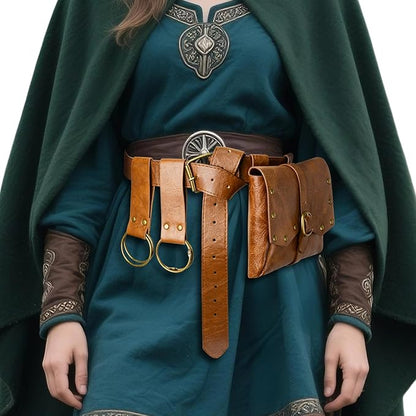 Renaissance Belt Pouch Viking Leather Medieval Belt Waist Bag Pirate Cosplay Festival Halloween Adjustable Accessories (Brown)