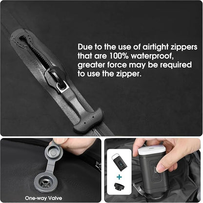 TANGCOLR Vacuum Travel Backpack with Pump for Men Women, 47L Expandable Vacpack Laptop Backpack Flight Approved with Vacuum Compression System