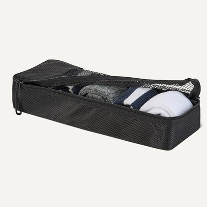 Amazon Essentials 4-Piece Packing Cubes Travel Accessories Set, Luggage Organizer with Double Zipper, Mesh Top, 100% Polyester, Slim, Black (Previously Amazon Basics)