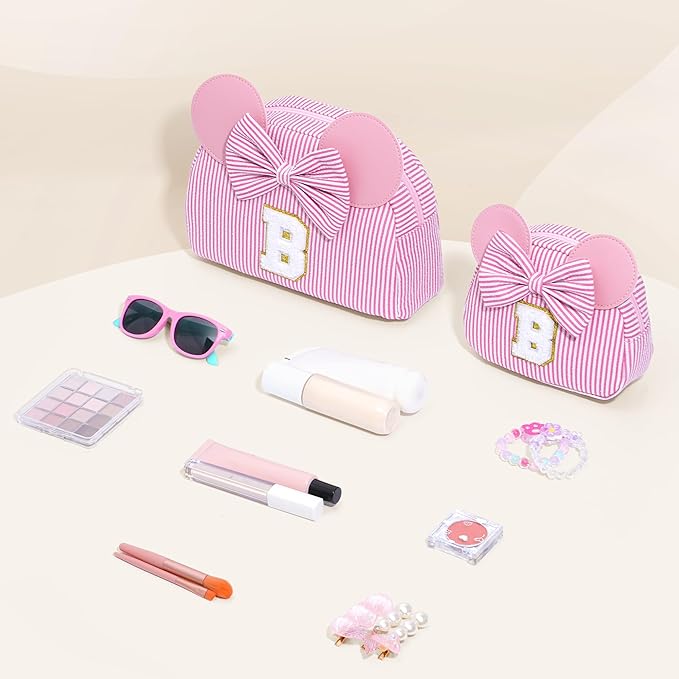 Initial Makeup Bag | Makeup Bags | Travel Cosmetic Bag | Birthday Gifts for Girls | Christmas Gifts for Kids | Birthday Gift for 4 5 6 7 8 9 10 11 12 13 Years Old Girl | Pink O