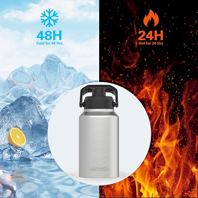 WATERSY 2/3 Gallon Water Bottle Insulated(Cold for 48 Hrs),BPA Free&Leak Proof,87oz Stainless Steel Water Jug/Flask,Big thermo,Large Water Bottle with Handle for Gym,Hiking,Camping,Stainless