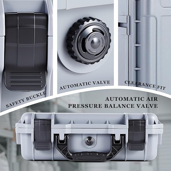 1 Pcs 8.5 x 6.5 x 3.7 Inch Waterproof Hard Case with DIY Customizable Foam Insert Portable Protective Case with Knife for Camera Drones Equipments Tools Test Instruments (Gray)