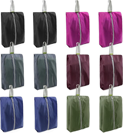 BeeGreen 12-Pack Travel Shoe Bags, Flower & Geometric Design Shoe Organizers with Zipper & Handle, Lightweight Nylon Storage for Men & Women, Multicolor Gift Bag & Travel Essentials Organizer