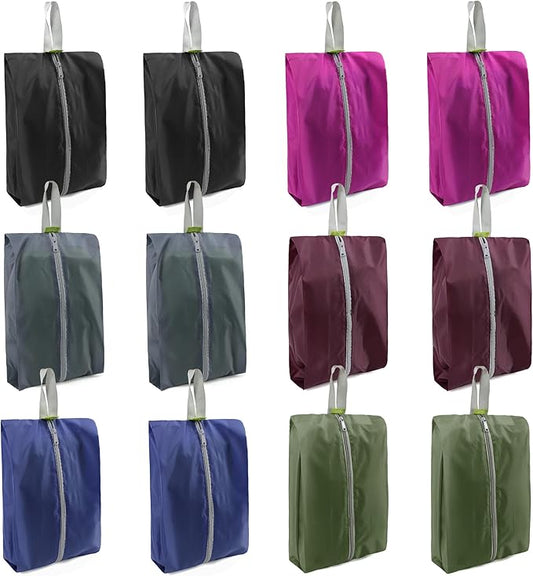 BeeGreen 12-Pack Travel Shoe Bags, Flower & Geometric Design Shoe Organizers with Zipper & Handle, Lightweight Nylon Storage for Men & Women, Multicolor Gift Bag & Travel Essentials Organizer