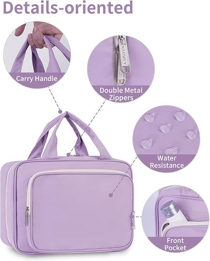 Narwey Hanging Toiletry Bag for Women Travel Makeup Bag Organizer Toiletries Bag for Travel Size Essentials Accessories Cosmetics (Purple (Medium))