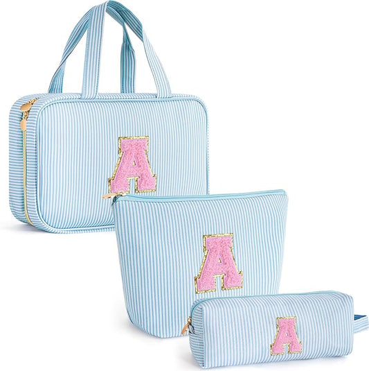 Personalized Toiletry Bag Monogram Makeup Bag Birthday Gifts for Kids Girls Cosmetic Bag Travel | Christmas Gifts for Teenage Girls Stocking Stuffers for Teen Girl Daughter Gifts - Blue A