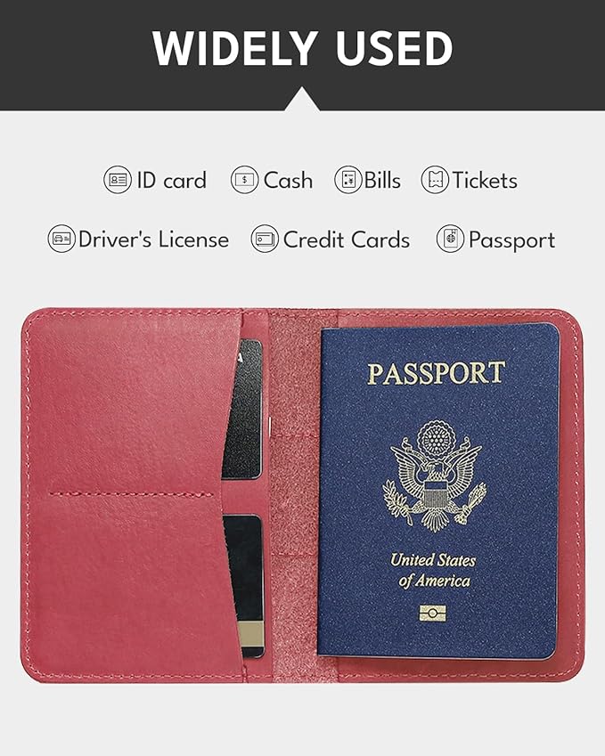 ALLIVE Passport Holder for Travel, Genuine Leather Passport Holder Women Men,Passport Cover Wallet,Travel Must Haves Airport Essentials Travel Gifts Pink