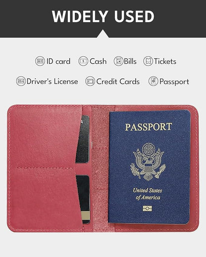 ALLIVE Passport Holder for Travel, Genuine Leather Passport Holder Women Men,Passport Cover Wallet,Travel Must Haves Airport Essentials Travel Gifts Pink