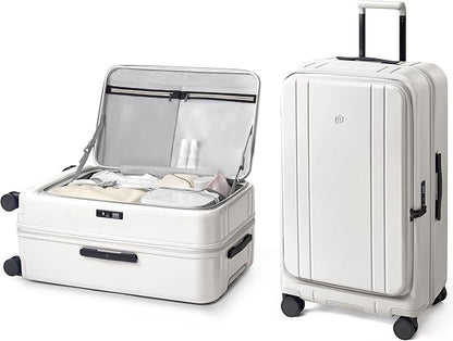 NINETYGO Large Checked Luggage 28 Inch, Top Opening Luggage Checking In Luggage, Expandable, PC Hard Shell, Larger Capacity Checked, TSA Lock, 360° Spinner Wheels (White)