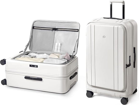 NINETYGO Large Checked Luggage 28 Inch, Top Opening Luggage Checking In Luggage, Expandable, PC Hard Shell, Larger Capacity Checked, TSA Lock, 360° Spinner Wheels (White)