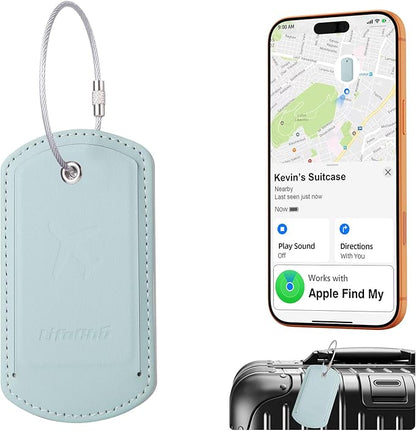 Luggage Tag with Tracker (iOS Only), Premium PU Leather Luggage Tags for Suitcase, Privacy Cover & ID Card Slot, Stainless Loop for Travel Bags, Backpack, Pet Carrier, Ideal Gadgets (Light Green)