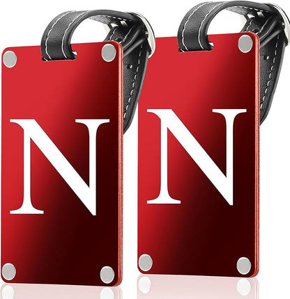 Premium 3-Layer Aluminum Luggage Tags by Fortuna - Easy to Claim, Laser-Engraved, Plastic-Free, and Eco-Friendly Luggage Tag Holders, 2-Pack, Red (N)