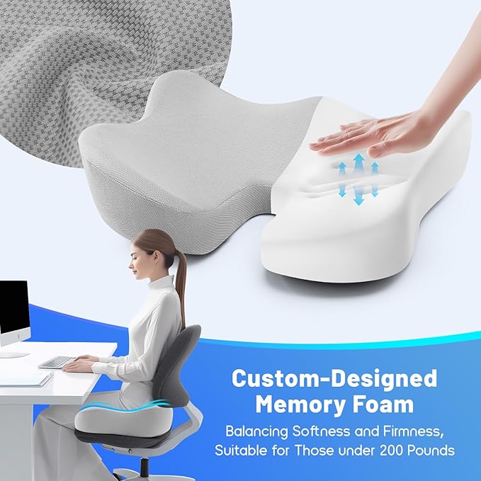 Seat Cushion, Wide & Soft Support Memory Foam Cushion for Office Chair, Desk Chair, Car Seat, Airplane, Ergonomic Sciatica, Hip & Tailbone Pain Relief Cushion for Long Sitting