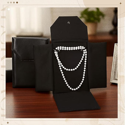 Kigeli 4 Pcs PU Leather Necklace Jewelry Display Folder 8x6 Inch Large Travel Jewelry Case Christmas Necklace Organizer Gifts for Woman
