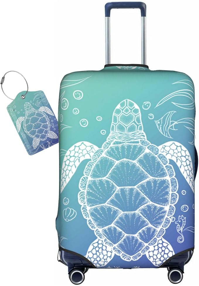 Ocean Sea Turtle Luggage Cover Washable Suitcase Protector, Turtle Theme Party Luggage Tag Travel Birthday Gifts For Men Women (L 26-28 Inch Luggage)