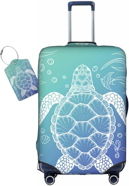 Ocean Sea Turtle Luggage Cover Washable Suitcase Protector, Turtle Theme Party Luggage Tag Travel Birthday Gifts For Men Women (L 26-28 Inch Luggage)