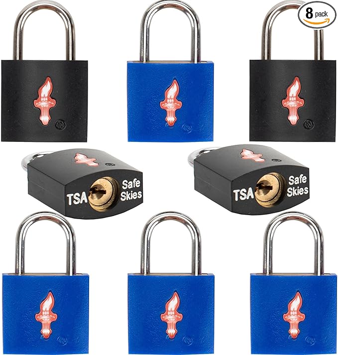 8 Pack TSA Suitcase Lock,TSA Luggage Lock for Luggage, Suitcases & Gun Cases - Solid Brass Security Lock with Colored Shell (8 Colors: Black/Blue)