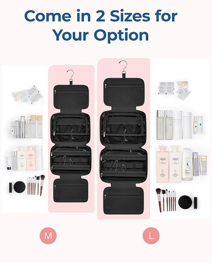 BAGSMART Travel Toiletry Bag with Jewelry Organizer, Hanging Travel Bag for Toiletries, Puffy Makeup Cosmetic Bag Organizer, Carry-on Travel Accessories Essentials, Black-M