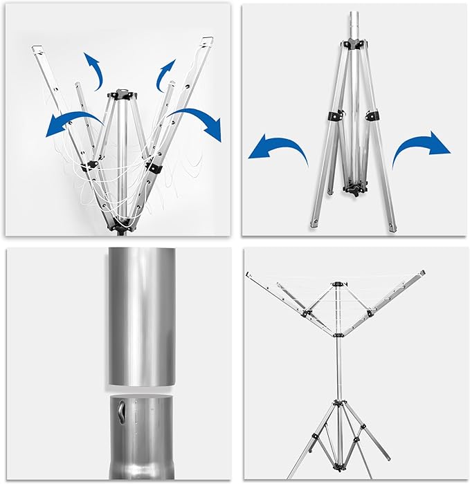 Foldable Clothes Drying Rack, 131 Feet Rotary Clothesline Outdoor for All Weather, Outdoor Clothes Drying Rack for Balcony Patio Use, Quick Dry and Sturdy Frame