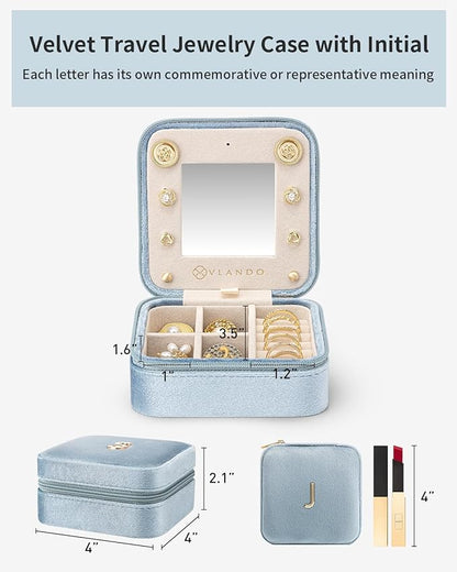 Vlando Birthday Gifts for Women Friendship, Personalized Initial Jewelry Box, Friendship Gifts for Women Friends, Travel Essentials Small Jewelry Box, Travel Box for Girls - Letter J, Blue