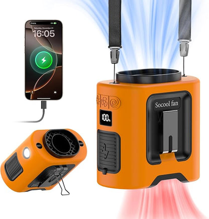 Socool 14500mAh Portable Waist Fan Clip on Belt 360 Rotation Wearable Rechargeable Personal Shirt Fan, 67H Cooling 5-Speed Battery Operated Fans with Light, Neck Fan Hanging for Outdoor Camping Travel