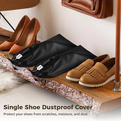 14 PCS Shoe Bags for Travel, Black Satin Single Travel Shoe Bags for Packing In Suitcase, Portable Shoe Covers for Leather Shoes Heels Boots, Lightweight Shoe Packing Organizer