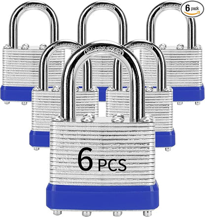 Padlocks with Same Key, LQYN 6 Pcs Laminated Keyed Padlock (1-9/16", 40mm), Keyed Alike Locks, Normal Shackle, for Storage Locker, Hasp Latch, Toolbox, Sheds