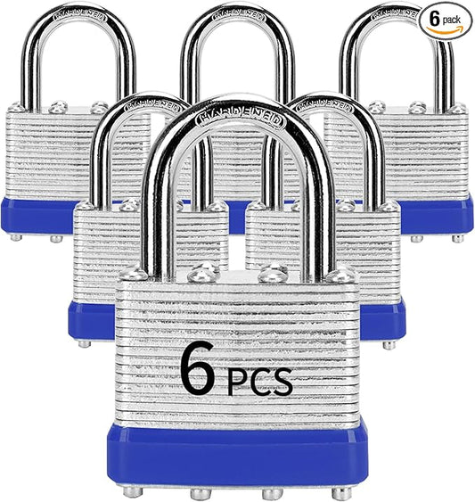 Padlocks with Same Key, LQYN 6 Pcs Laminated Keyed Padlock (1-9/16", 40mm), Keyed Alike Locks, Normal Shackle, for Storage Locker, Hasp Latch, Toolbox, Sheds