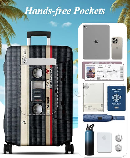 Slohif Luggage Cover for Suitcase Tsa Approved Protector - Luggage Sleeve Large Suit Case Cover Travel Stretch Baggage Case Protective Washable Fit 28-30 Inch Black Tape L