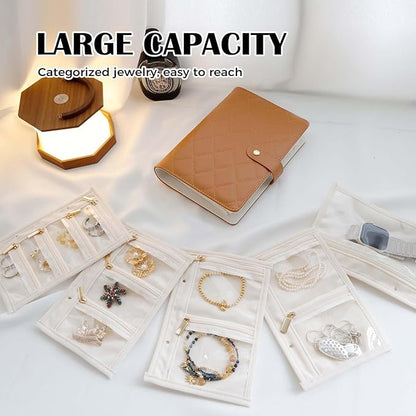 Travel Jewelry Organizer Case ， Portable Jewelry Organizers Storage Book, Compact Jewelry Roll for Earrings, Rings, Necklaces - Perfect Jewelry Travel Bag for Women