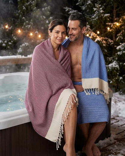 Bazaar Anatolia Turkish Beach Towel 100% Cotton Bath Towels 71x39 Quick Dry Sand Free Lightweight Large Oversized Herringbone Maroon